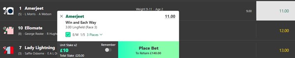 Bet365 each way bet slip